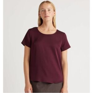 Quince Washable Stretch Silk Tee Burgundy Size Medium